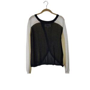 Aiko Knit Top Lightweight Gold Silver Metallic Sheer Petal Back Size Small